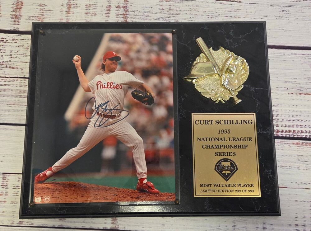 1993 Curt Schilling Phillies NLCS MVP Autographed Plaque LE 239/993